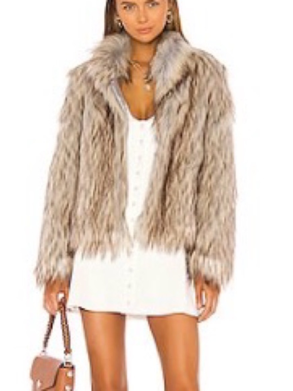 REVOLVE Neutral Taupe Faux Fur jacket
